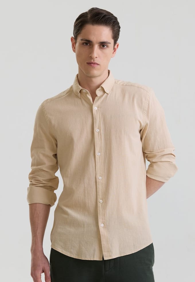 Felix Hardy Overhemd - Overhemden - Katoen Linnen Heren Beige - S