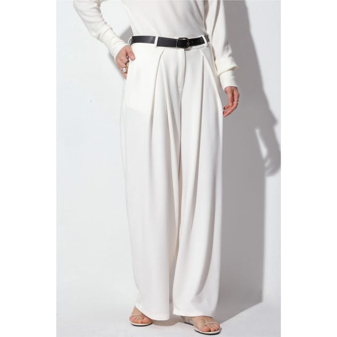 Hoge taille wijde crepe broek met riem