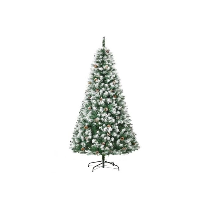 Sapin de Noël artificiel - MUVOE - 180 cm - 800 branches - 61 pommes de pin - pointes enneigées