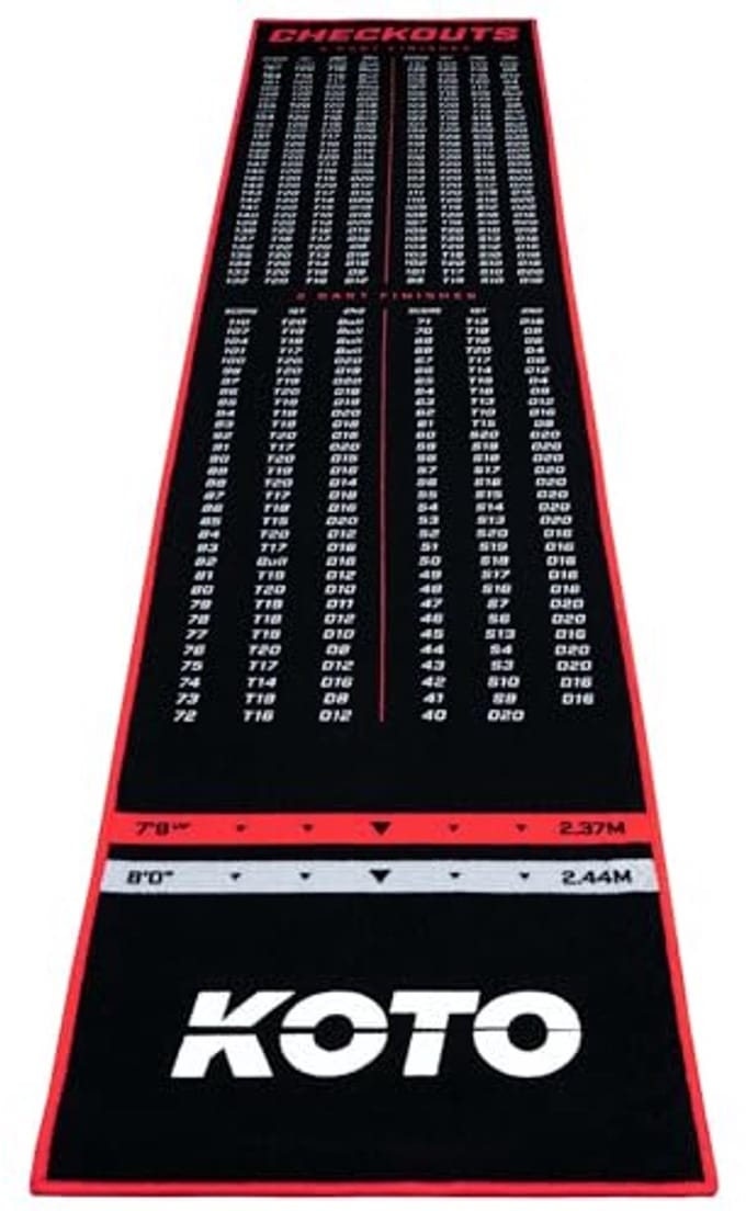 Carpet Checkout Rood 285 x 60 cm - Antislip Dartmat met Score Indicator