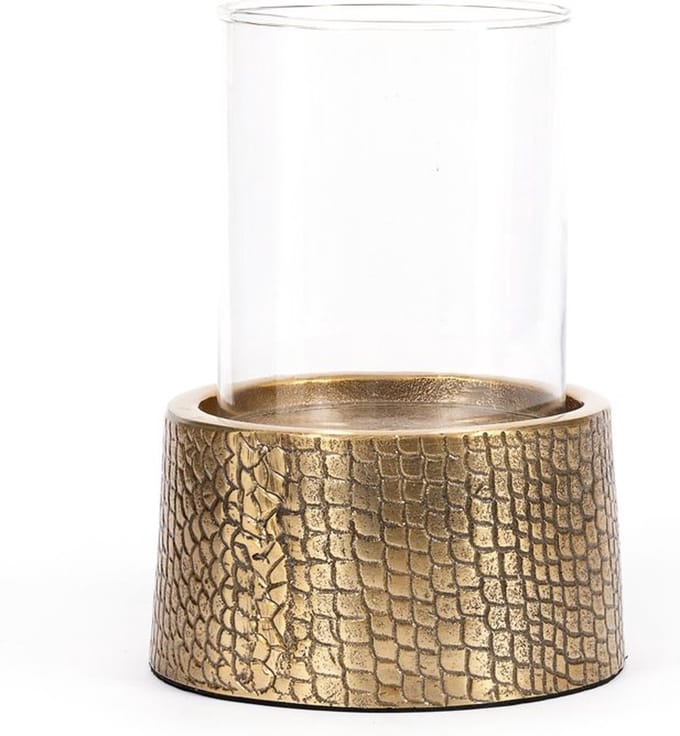 Safaary - The Croco Candle Holder with Glass - Brass - L