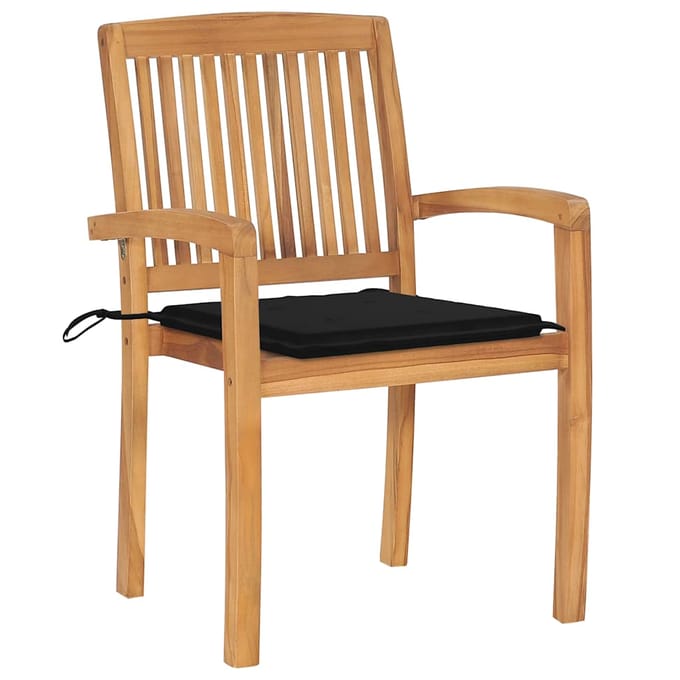 vidaXL - Tuinstoelen - stapelbaar - 4 - st - met - kussens - massief - teakhout