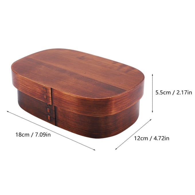 Boîte à lunch vintage en bois naturel, boîtes à bento en bois, 18 x 12 x 5,5 cm brown
