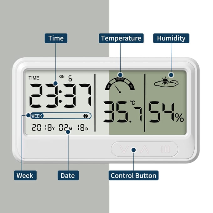 Digitale Hygrometer Elektronische Temperatuur Vochtigheidsmeters Meter met Tijd Datum LCD Display Klok Type 1 gray