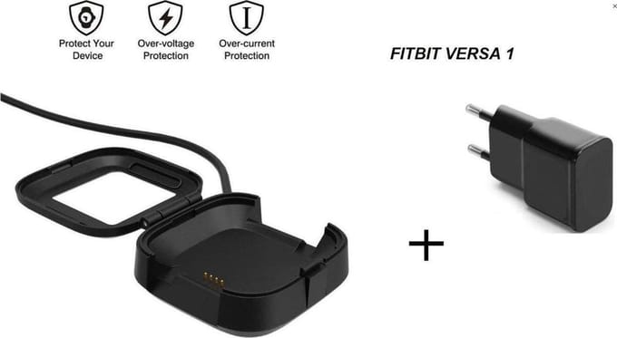 DrPhone USB Oplaadkabel Adapter - Geschikt voor Fitbit Versa 1 - Docking Lader + Adapter - Zwart