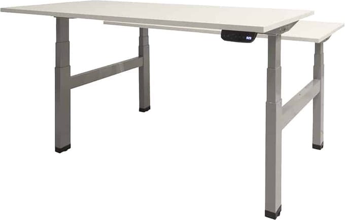 Dextro plus duo zit/sta 200x80cm, electrisch hoogte verstelbare werkplek, H-poot frame. Frame kleur wit (RAL9010) en blad Lichtgrijs