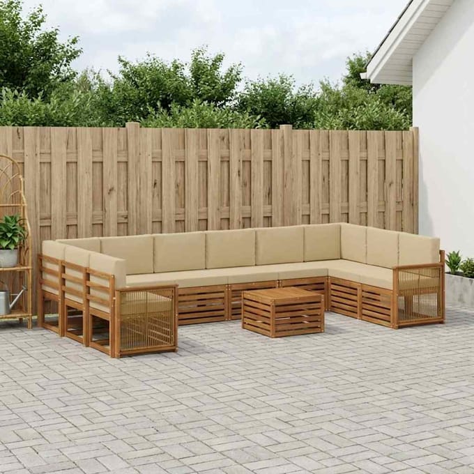 vidaXL - Buiten - bank - set - 11 - st - 10-zits - Natuurlijk - en - Beige