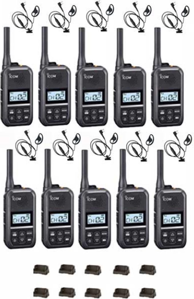 Set van 10 Icom IC-U20SR IP54 mini Portofoon met tafel lader en D-shape oortje