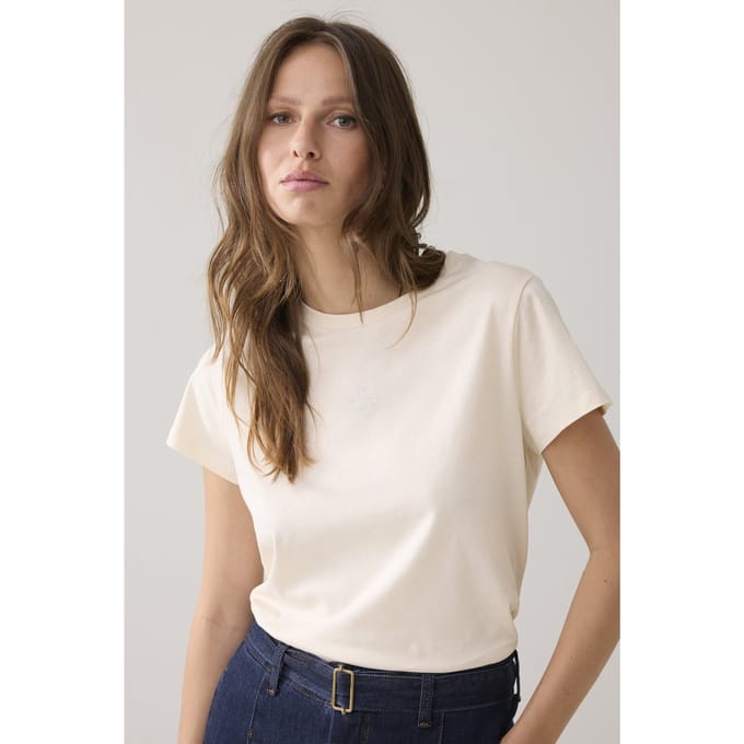 Summum Woman Rhine Stone Logo Tee Ivory Maat: S | Tops Outlet | Dames | Wit