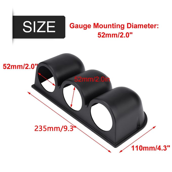 Zwart Universeel 52mm2  3-Gats Triple Dashboard Meter Pod Mount Houder black