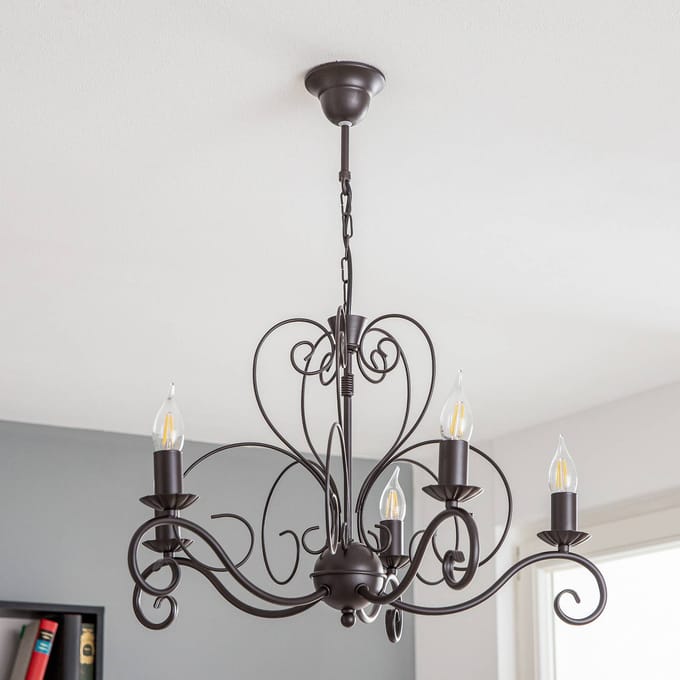 Luminex Kroonluchter Mauro, zwart, 5-lamps, Ø 62 cm, metaal, E14