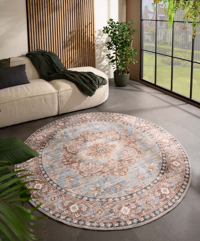 Rond vintage buitenkleed - Valenca Fino lichtblauw 200