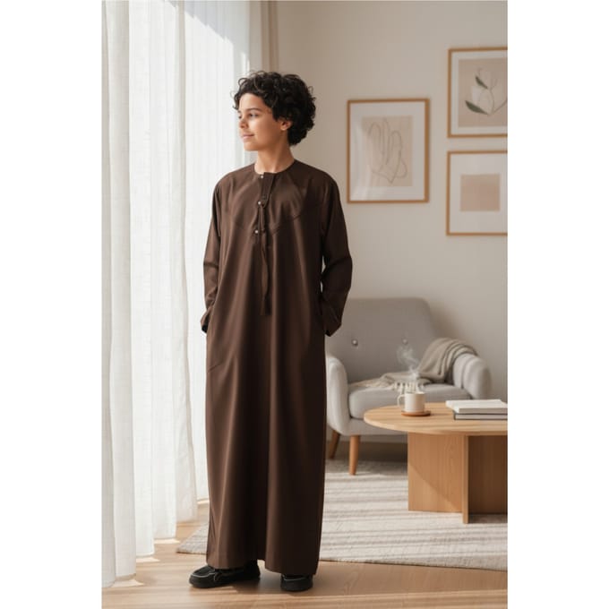 Kinderen jongens bruin Eid Marokkaanse Jubba Robe Djellaba Ramadan Eid Thobe LFS- K-HM11