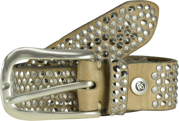 b.belt Leren riem Zoe Silver Stud Belt W100 Camel Lichtbruin