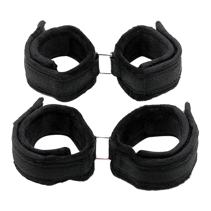 Rimba - Soft Bondage Set Handboeien Voetboeien Blinddoek - Zwart