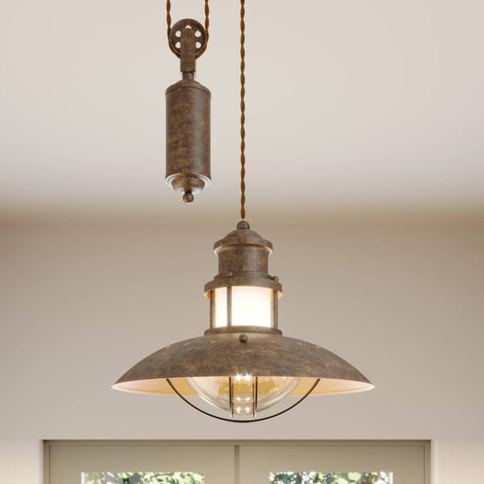 Lindby - hanglamp - 1licht - Metaal, glas - H: 28 cm - E27 - bruin, helder, gesatineerd