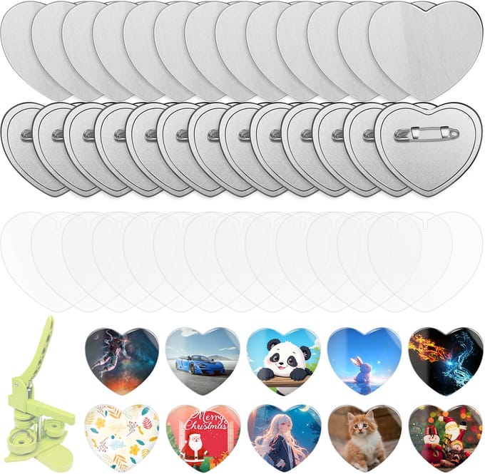 Creatorally Heart Shaped Speld Buttons - Hartvormig Pin - 100 sets - Accessoires voor buttonmaker - pin - Badge voor pin machine - Metalen blanco voor Badge maker machine