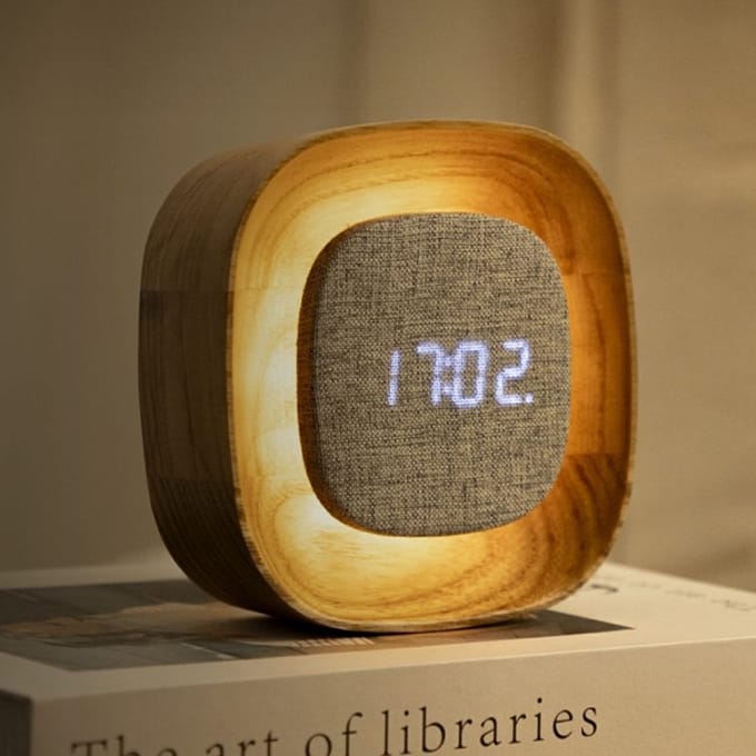 Gingko - Lumos Clock Squarel White Ash - wekker