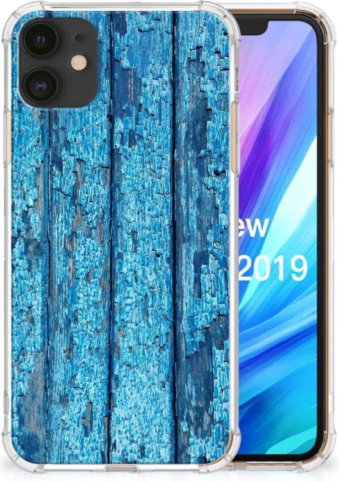 Apple iPhone 11 Stevig Telefoonhoesje Wood Blue