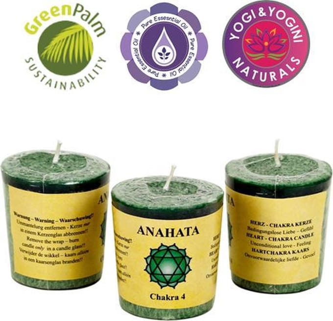 Geurkaarsje 4e chakra - 3 stuks - 4.5x4cm - Groen