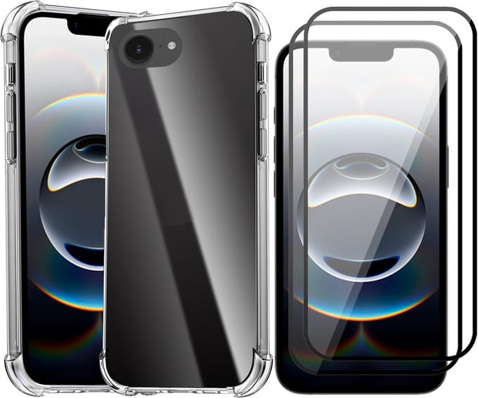 Hoesje geschikt voor iPhone 16e - 2x Screenprotector Volledig Dekkend Glas - Shockproof Transparant