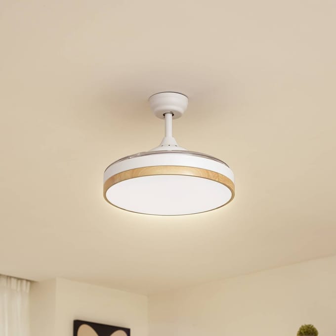 Lindby LED plafondventilator Oras, wit, DC, stil, Ø 107 cm