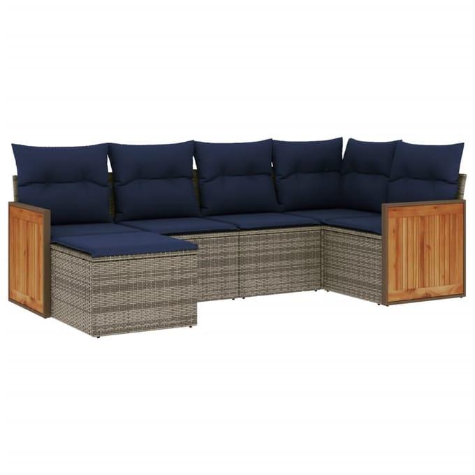 vidaXL - 6-delige - tuinbankset - met - kussens, - grijs - polyrotan