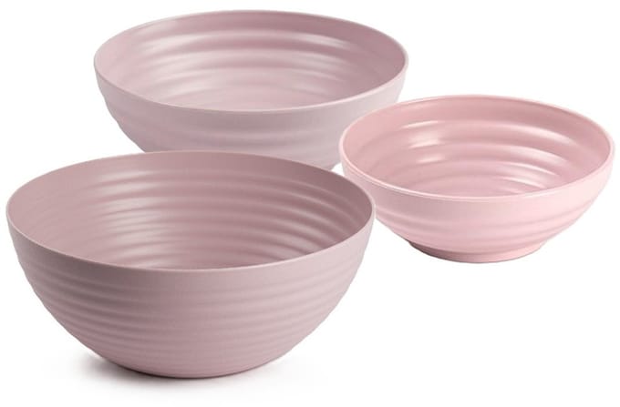 Plasticforte onbreekbaar servies schalen set - roze - kunststof - 3 formaten - 10x stuks - Camping - Keuken