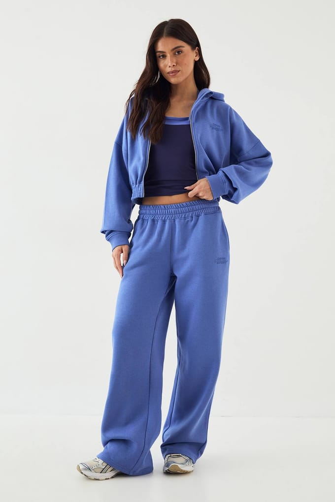 Dames DSGN Studio Sport Boxy Crop Zip Through Hoodie | Cornflower | Maat: Medium