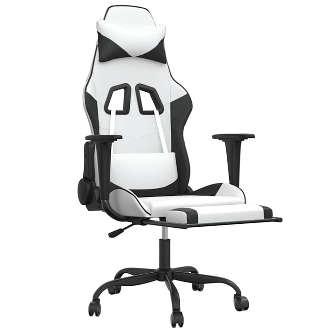 vidaXL - Massage - gamestoel - met - voetensteun - kunstleer - zwart - en - wit