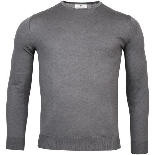 Thomas Maine Trui Merinowol Ronde Hals Single Knit Grijs / male