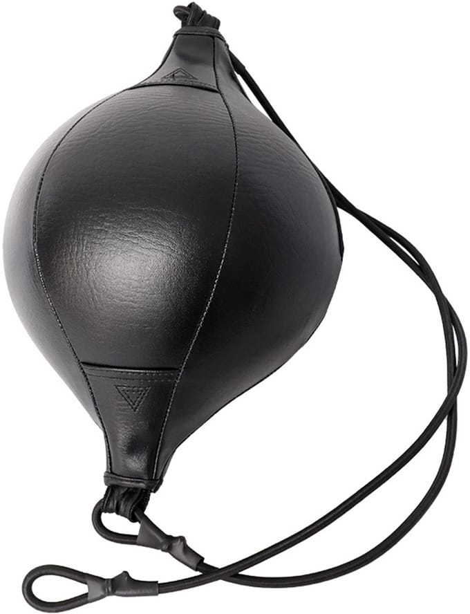 Dubbele-Eind Boksbal met Elastiek - Professionele Reflex Bal - Professionele Reflexbal & Speedball Set - Lengte 180 cm - Double End Boksbal - Ø 18 cm - met Verstelbare Elastische Touwen & Luchtpomp - Voor Reactie- en Coördinatietraining - Zwart