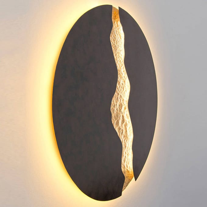 Holländer LED wandlamp LAVA, zwart/goud, Ø 80 cm, metaal, dimbaar