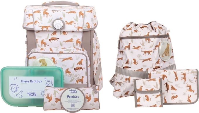 School-Mood schooltas Champion Maxx Nordic Collection Schulranzen-Set 7-delig Leopard wit