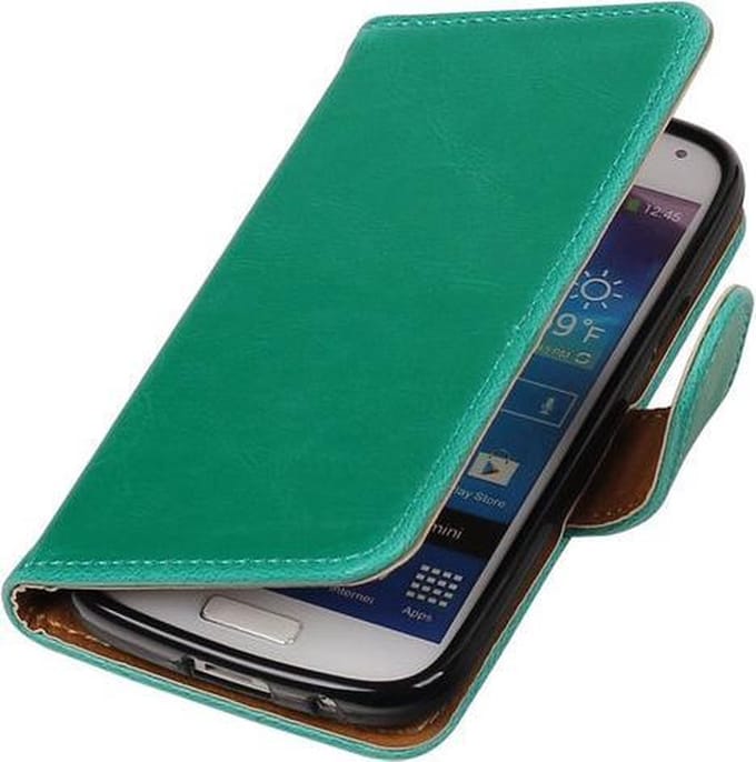 Groen Pull-Up PU booktype wallet cover hoesje voor Samsung Galaxy S4 Mini