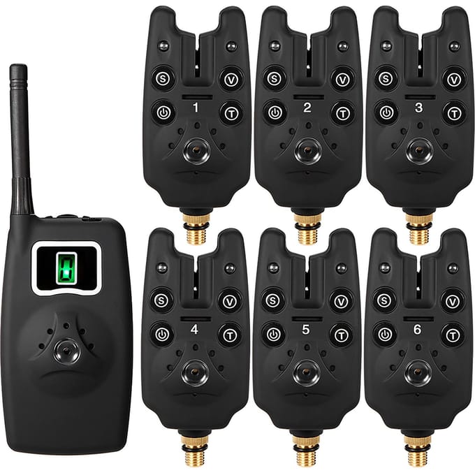 Lixada Draadloze Visbeetmelders Set Digitale Visalarmset LED Alarm Indicator Alert Bell JY-19-6 black