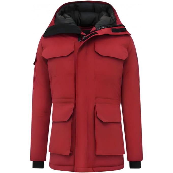 Halflange Mannen Winterjas met Capuchon -7503 - Rood