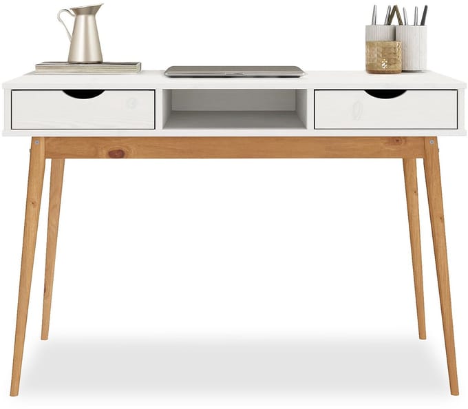 Bureau STEFANO met 2 lades van massief hout – wit/eiken