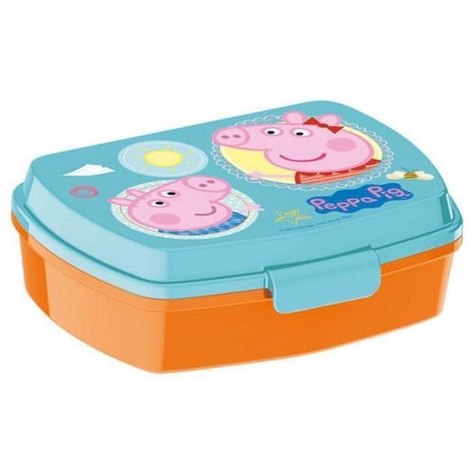 Trakteerdoosje - Peppa Pig - Lunchtrommel - Oranje - Turquoise - 16x11x6 cm blauw
