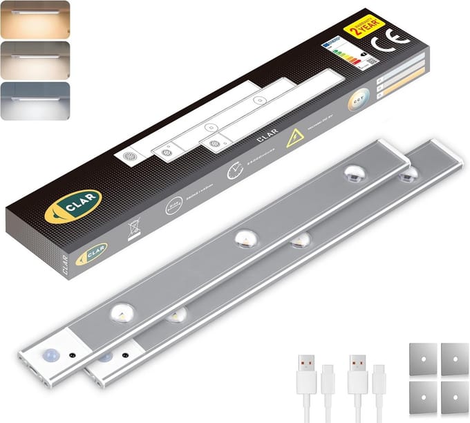 Draadloze LED Kastverlichting met Bewegingsmelder, Oplaadbaar (2 Stuks)