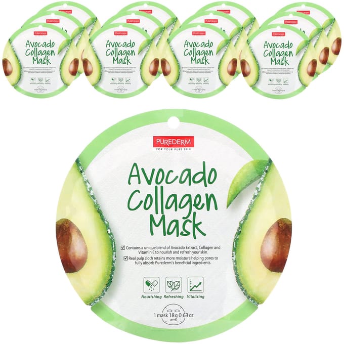 Avocado Collageen Schoonheidsmasker, 12 Vellen, 18G (0.63Oz) Elk beige