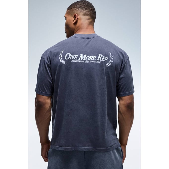 One More Rep Gewassen Oversized T-shirt Met Verlengde Hals | Navy | Size Small