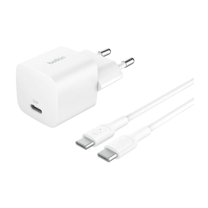 Belkin BoostCharge power adapter - PPS technology - 24 pin USB-C - 25 Watt - with USB-C cable (1m)
