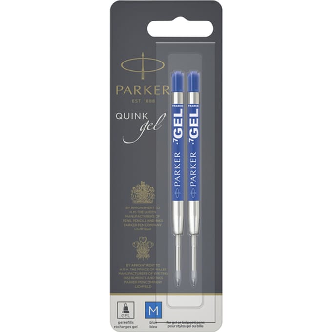 Parker gelpen vulling | medium punt (0,7 mm) | blauwe QUINK inkt | 2 stuks