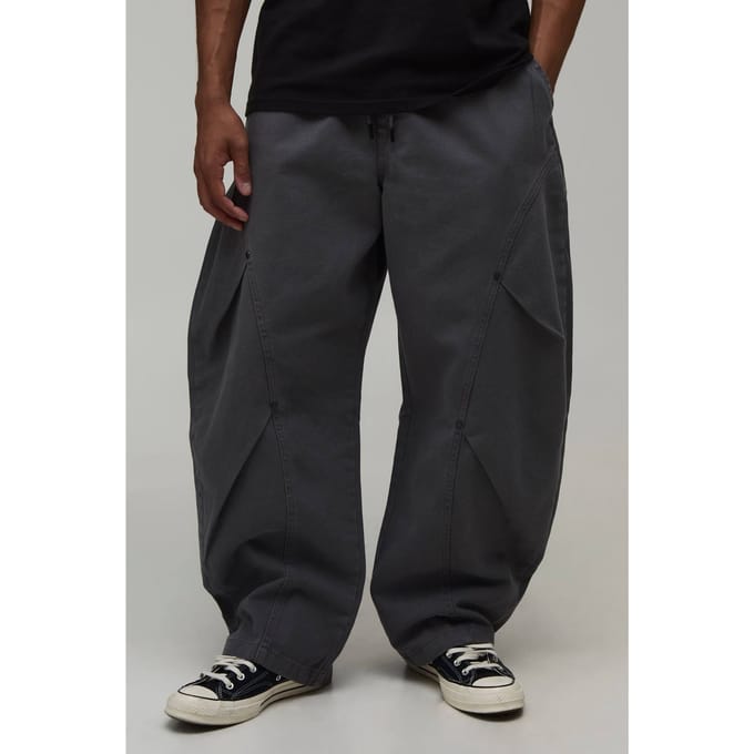 Ballonmodel Broek Met Elastische Taille, Dubbele Beenplooi En Twill Stof | Grey | Size Medium