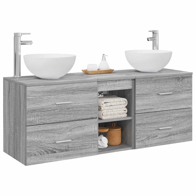 vidaXL - Badkamerkast - set - 3 - st - Grijs - Sonoma - 129 - x - 41 - x - 80 - cm