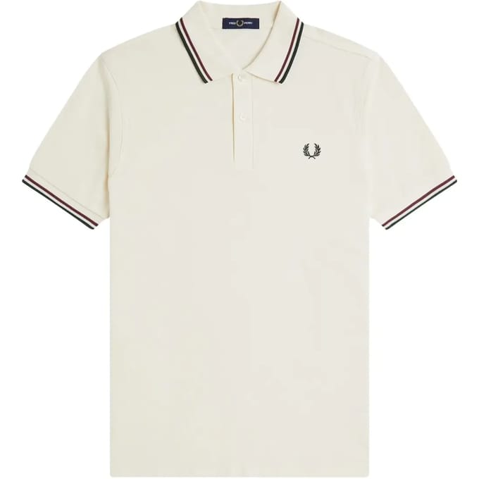 FRED PERRY TWIN TIPPED POLO ECRU/OXBLOOD/GRASSROOTS