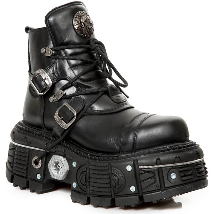 New Rock M-TANK007-S1 Zwarte leren Gothic Combat Platform enkellaarsjes