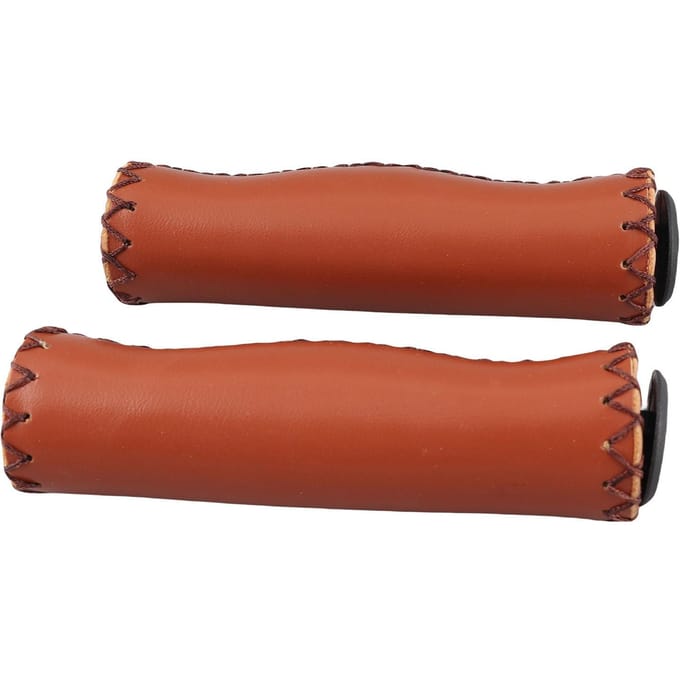 1 Paire Poignées de Guidon de Vélo en PU Cousues Main avec Bouchon Brown
