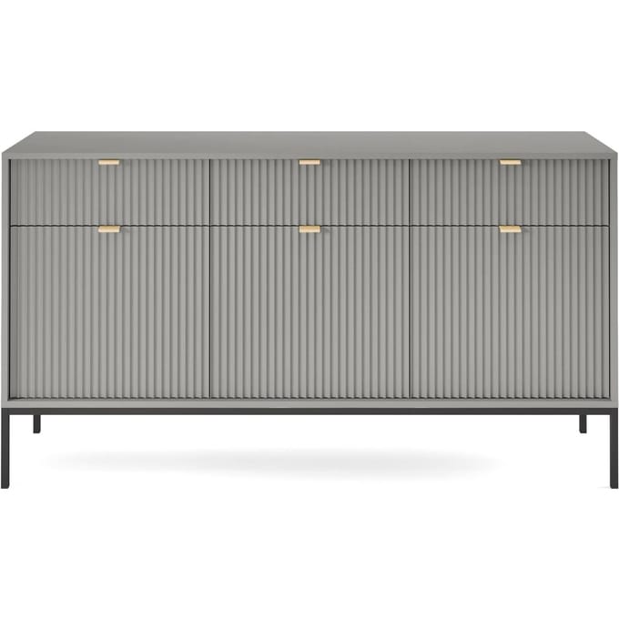 Selsey Vellore - driedeurs commode 154 cm - grijs met gecanneleerde fronten en gouden handgrepen